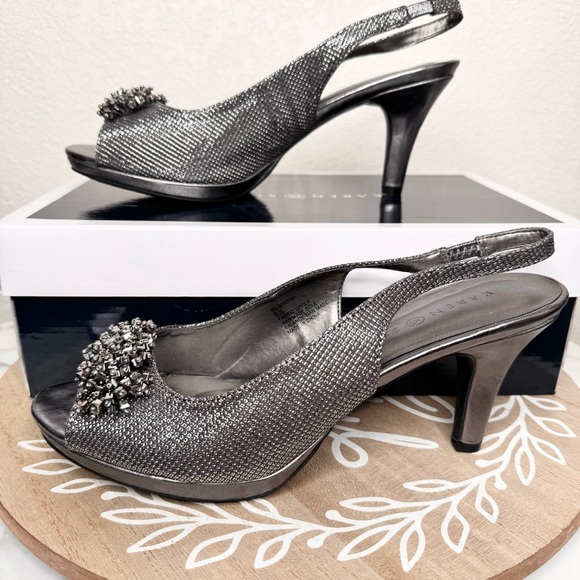 Karen Scott Women's Breena Slingback Peep-Toe Pumps, Pewter Size 7.5M - Picture 1 of 8